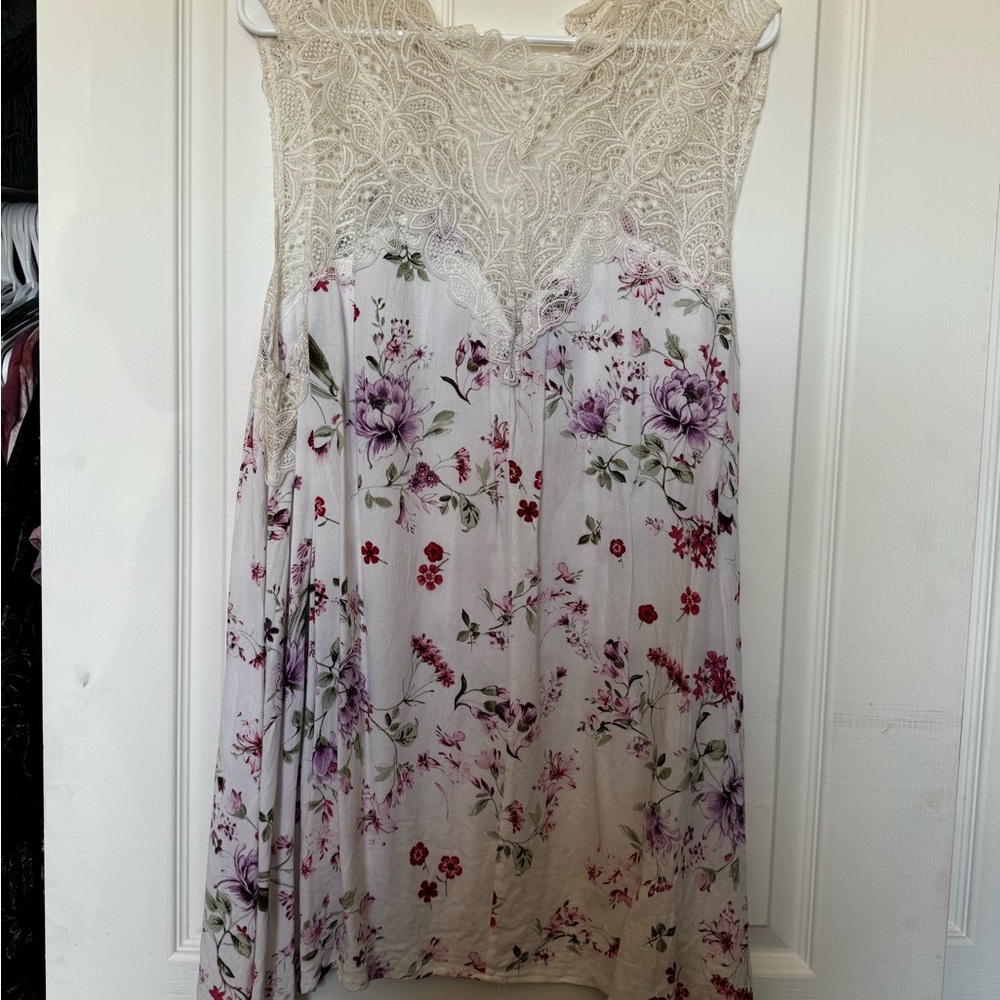 torrid Cream Floral Lace-Trim Tank Top